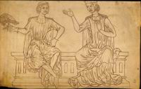 Folio 27 - Homme et femme assis, l'homme tenant un oiseau sur son poing gante